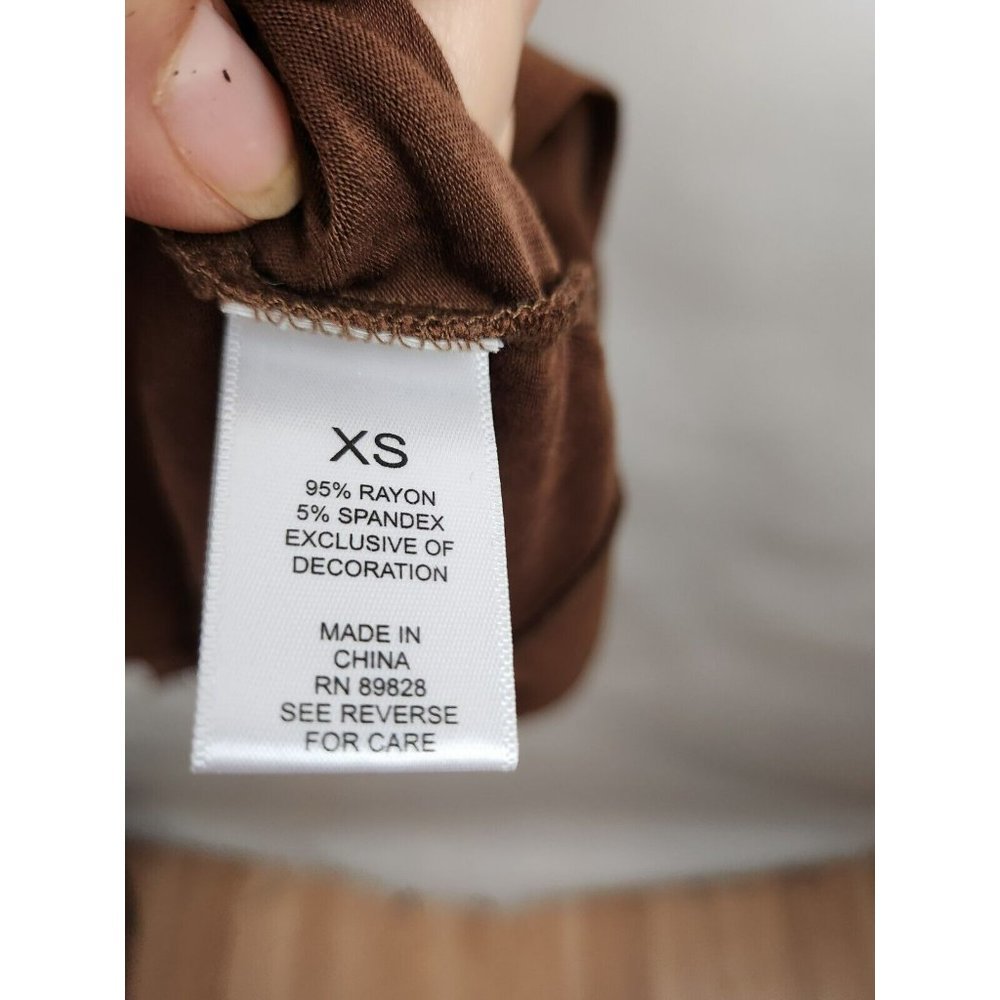 LOGO Lori Goldstein Brown Chiffon Hem 3/4 Sleeve V-Neck Tunic Top Size XS - Picture 8 of 10